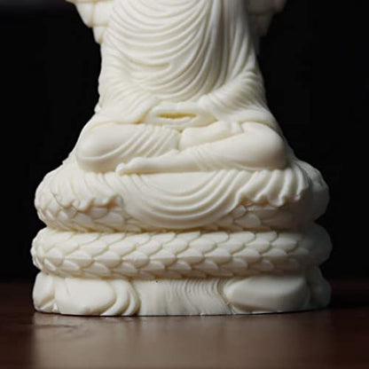 Sakyamuni Amitabha Buddha Statue with Snake Figurines feng Shui Decor,White Buddha Statue with Ivory Fruit Finish for Home Office Zen Decor