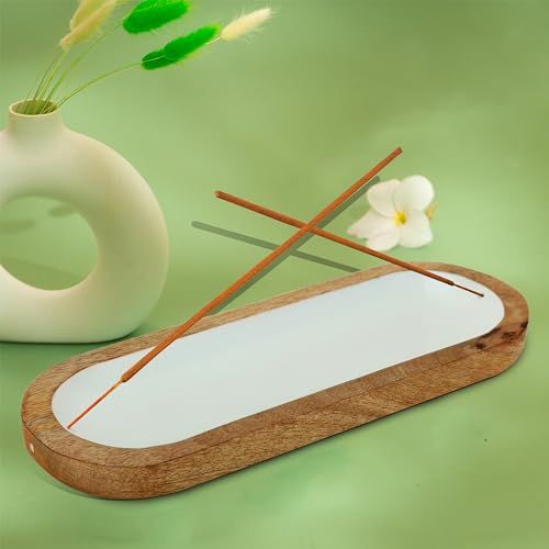 Hand Painted White Incense Holder,Wooden Incense Burner,Ash Catcher, Incense Tray 11x4x1.5 Inches, Best for Home Fragrance-Aesthetic Room Décor - style: WHITE