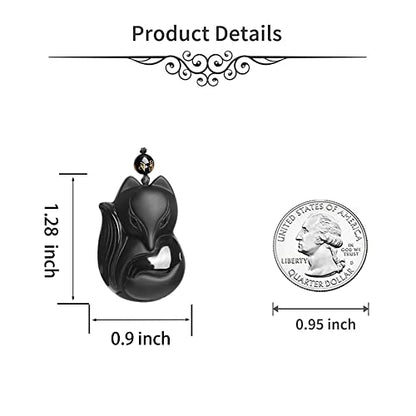 ASGIFT Black Obsidian Necklace Lucky Amulet Protection Pendant with Extended Bead Chain Healing Crystal Stone Talisman Necklaces Jewelry - color: Fox-S