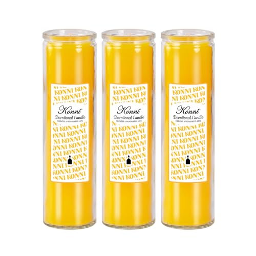 KONNI Pillar Candles in Glass Set of 3, 2x8 Inch Yellow Candle - color: Yellow