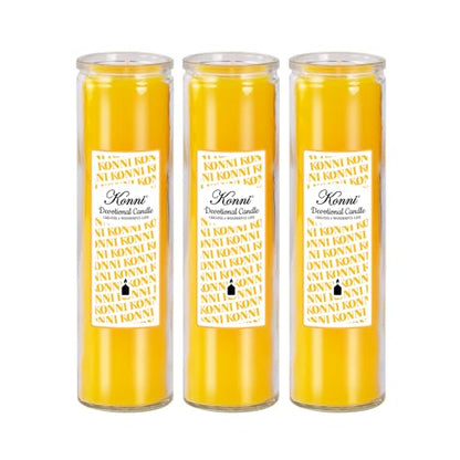 KONNI Pillar Candles in Glass Set of 3, 2x8 Inch Yellow Candle - color: Yellow