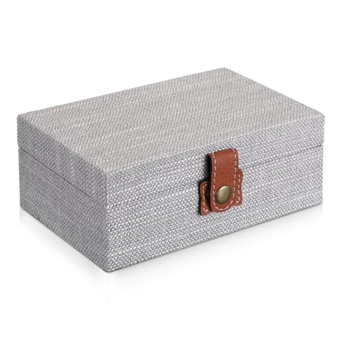 Hipiwe Jewelry Storage Box Treasure Chest Wooden Box with Linen Covered - color: Gray, size: Small
