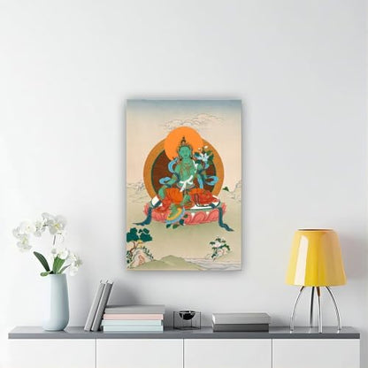 Mother Goddess Green Tara Tibetan Thangka (3) Canvas Poster Wall Art Prints Room Aesthetic Murals Bedroom And Living Decorations Frame 16x24inch - size: Frame 16x24inch