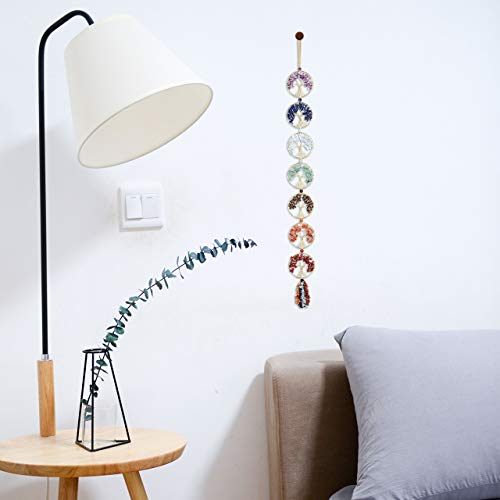 Jovivi Tree of Life Chakra Stones Healing Crystals Hanging Ornament 7 Chakra Wall Ornament Meditation Window Hanging Ornament for Home Feng Shui Decor