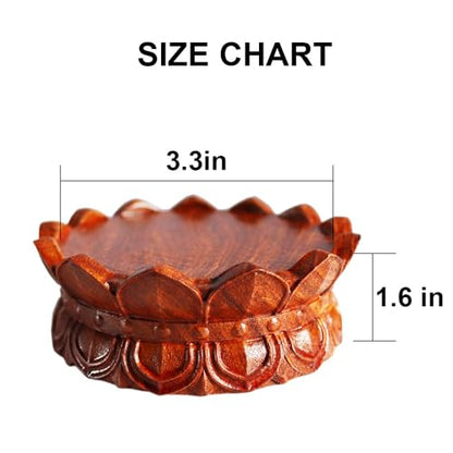 Circular Wooden Lotus Carved Base Rosewood Vase Teapot Lamp Display Stand - size: 3.3''Inside Diameter