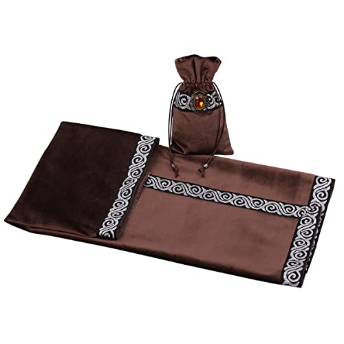 BLESSUMEWicca Square Altar Tarot Table Cloth for Reading with Card Pouch 24.4 * 24.4 inch (Coffee 1) - color: Coffee 1