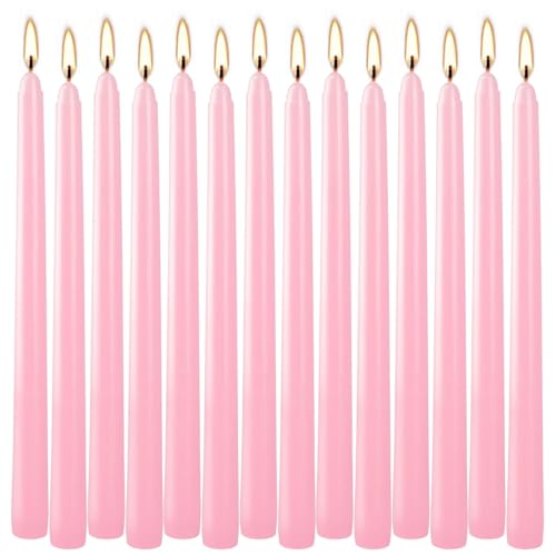 14-Pack Pink Taper Candles - 10 Inch Unscented Dripless Candlesticks, Long Burning for Weddings, Bridal Showers, Valentine's Day & Romantic Dinner Parties - color: 10"14pcs-Pink