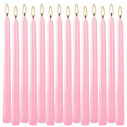 14-Pack Pink Taper Candles - 10 Inch Unscented Dripless Candlesticks, Long Burning for Weddings, Bridal Showers, Valentine's Day & Romantic Dinner Parties - color: 10"14pcs-Pink