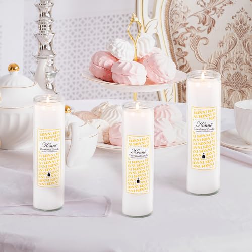 KONNI Pillar Candles in Glass Set of 3, 2x8 Inch White Candle - color: White