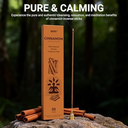 Cinnamon Incense Sticks (50 Sticks), 100% Natural sustainably harvested Cinnamon, Suitable for Yoga, Meditation, Relaxation, and Spiritual Purification - color: Cinnamon