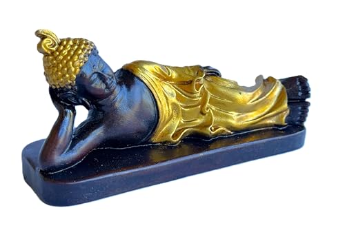 Reclining Buddha Statue - Sleeping Nirvana Meditation Sculpture - Thai Buddhist Figurine - Feng Shui Home Decor - Small Resin 5.5 Inches (Gold Brown) - color: Gold Brown