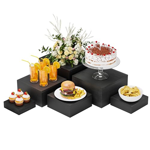 Wooden Display Risers,6PCS Jewelry and Accessories Risers for Jewelry Figurine 5in to 10in For Buffet Party Rustic Wood Cake & Cupcake Stands& Decor (Black, 5IN to 10IN) - color: Black
