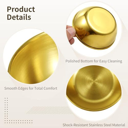 12 PCS Round Golden Sauce Bowls, 3.2 x 1.2 Inches Stainless Steel Dipping Sauce Cup,Small Seasoning Dish Sauces Containe, Prep Appetizer Plate
