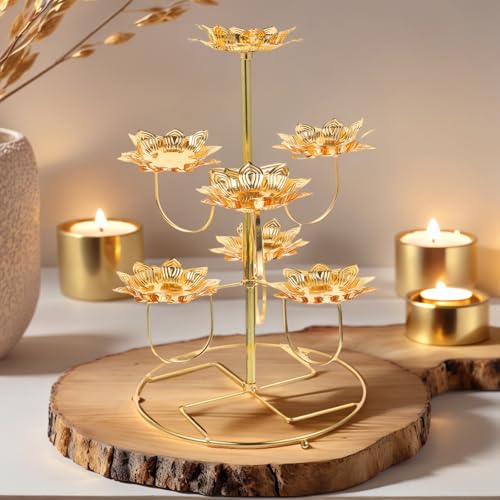 COHEALI Lotus Candle Holder Set Metal Butter Lamp Base for Buddhist Altar Temple Candle Holder Decorative Candleholder for Home D Cor 2-Pack 11.81 X 5.90 X 9.64 in