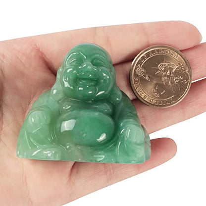 Artistone 2 inch Laughing Buddha Statue, Healing Crystal Hand-Carved Gemstone Religion Sitting Happy Buddha Figurine Statue Pocket Stone Home Decoration (Green Aventurine) - color: Obsidian
