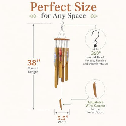 Bamboo Wind Chimes for Outside, Cardinal Wooden Wind Chime Memorial Gifts - size: 38" Cardinals