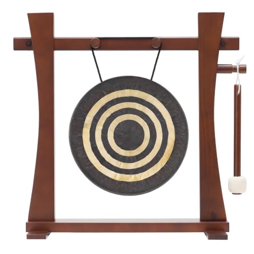8" to 10" Chinese Gongs on the Tabletop Spirit Guide Gong Stand - Includes Gong, Stand, & Mallet/Great for Home & Office/Traditional Style - size: 10" Lunar Flare Gong
