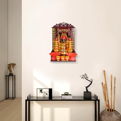 Abaodam Wooden Buddha Display Cabinet Shelf for Home Feng Shui Decor, Tabletop or Wall Leaning Statue Holder with Pull-Out Tray, Chinese Style