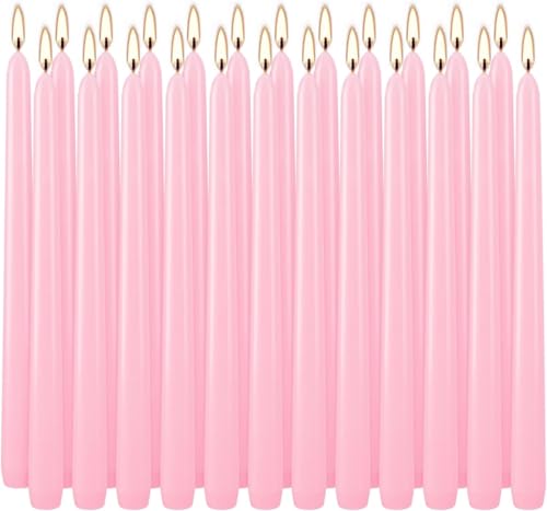 YOROXRG 24 Pack Pink Taper Candles, 7-8 Hours Burn Time, Unscented, Smokeless and Dripless, 0.75 x 10 Inch Dinner Candle Set for Valentine's Day,Household, Wedding, Party and Home Décor Candlesticks - color: Pink-24