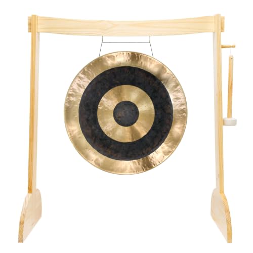 24" to 26" Gongs on the Small Lunaphonic Wood Gong Stand - Includes Gong, Stand, & Mallet/Moon-Shaped Stand/Great for Meditation - size: 26" Subatomic Gong