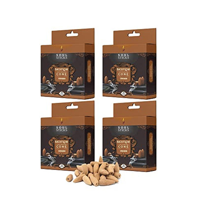 Soul Sticks Backflow Incense Cones – 40 PCS Organic Handmade Cones for Waterfall Burner | 4 Pack Long Lasting Aromatic Scents | Thick White Smoke Incense for Meditation, Spiritual Gift (Cinnamon) - color: Cinnamon
