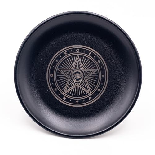 Offering Bowl Prayer Ritual Plate Great for Wicca, Altar use, Ritual use, Incense Burner, smudging Bowl, Decoration Bowl, offering Bowl (Black Pentagram) - color: Black Pentagram