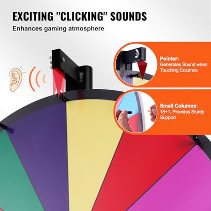 VEVOR 36 inch Spinning Prize Wheel, 18 Slots Spinning Wheel, Roulette Wheel with a Dry Erase and 2 Markers, Tabletop or Floor Standing Win Fortune Spin Games in Party Pub Trade Show Carnival - style: 36 INCH