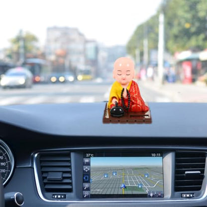 FAVOMOTO Little Buddha Statue, Solar Little Monk Figurine Chinese Funny Car Shaking Head Toy Solar Buddha Car Dashboard Ornament for Home Wealth Health Lucky Feng Shui Decor