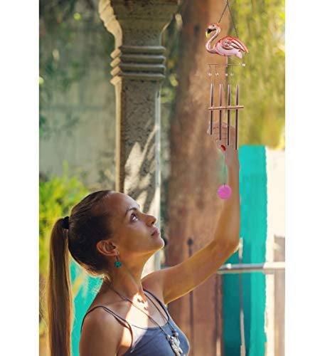 CoTa Global Rose Gold Flamingo Hanging Sea Glass Wind Chime 34.65 Inch, Nautical Glass Windchime Outdoor Decor for a Harmonic Porch, Patio & Garden, Unique Beach Art Indoor Wind Chime Window Mobile
