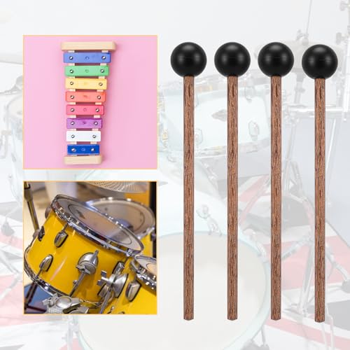 4 Pcs Steel Tongue Drum Mallets, 5.9 Inch Small Rubber Drum Mallets Sticks for Xylophone Glockenspiel Musical Instruments Mallet Birch Wood Handle Silicone Head Percussion Sticks(Black) - color: Black