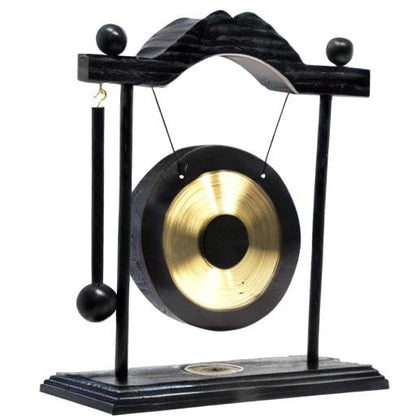 Mandala Crafts Chinese Gong - Mini Zen Art Brass Feng Shui Desktop Gong With Stand - Asian Bell for Home Decoration Chau - style: Chau Gong