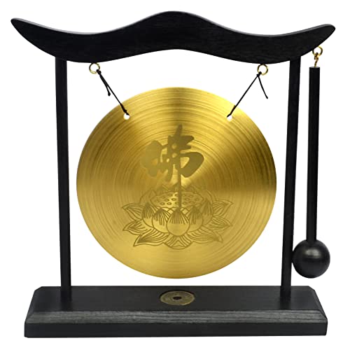 Zen Brass Gong I Ching Buddhism Lotus Buddha Good Gifts Mini Gong for Desk with Mallet - color: Fh1305