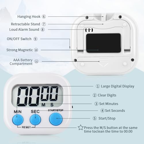 4 Pack Digital Kitchen Timer Magnetic Digital Timer with Big Display Loud Ring Cooking Timers for Cooking, Game, Gym, Break Time, Classroom(4, Pink, Green, Orange, White) - color: Pink,green,orange,white