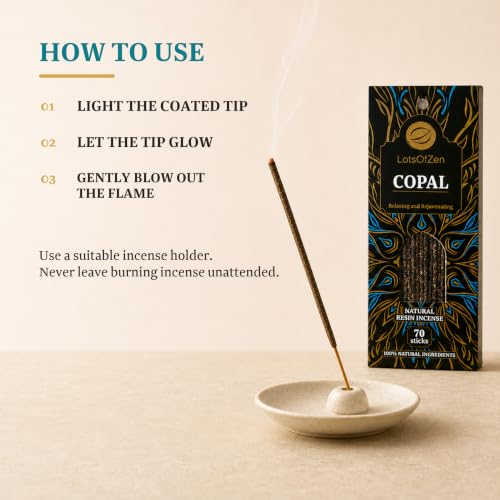 LotsOfZen White Copal Incense Sticks, 70 Count, Long Burning, Charcoal-Free - color: Copal
