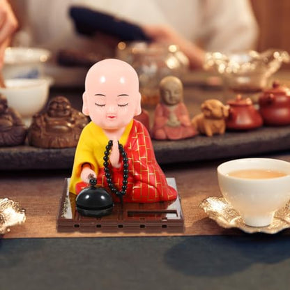 FAVOMOTO Little Buddha Statue, Solar Little Monk Figurine Chinese Funny Car Shaking Head Toy Solar Buddha Car Dashboard Ornament for Home Wealth Health Lucky Feng Shui Decor