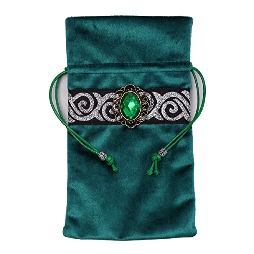 BLESSUME Wicca Square Altar Tarot Table Cloth for Reading with Card Pouch 24.4 * 24.4 inch (Green 1) - color: Green 1