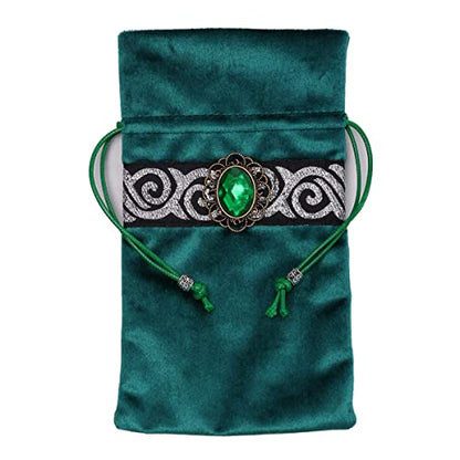 BLESSUME Wicca Square Altar Tarot Table Cloth for Reading with Card Pouch 24.4 * 24.4 inch (Green 1) - color: Green 1