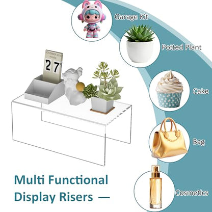 Acrylic Shelf Riser 10x5.1x4 pack of 2, Clear Acrylic Stand for Figure, Cosmetics, Bags, Shoes, Toys, Collectibles, 10x5.1x4 Inch - size: 10x5.1x4 Inch