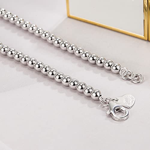 Dankadi Men Solid 925 Sterling Silver Bead Necklace Women 4MM 6MM Round Prayer Beads Link Chain 18 "20" 22 "24" 26 "28" 30" 32" 34" Italy Jewelry Gift - color: 4MM, size: 24 inches