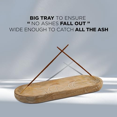 Hand Carved Incense Holder-Incense Burner/Ash Catcher/Handmade Wooden Insence Tray – Modern Gift Home/Room/Kitchen Décor Size 11x4x1.5 Inches - style: SUN MOON WHITE