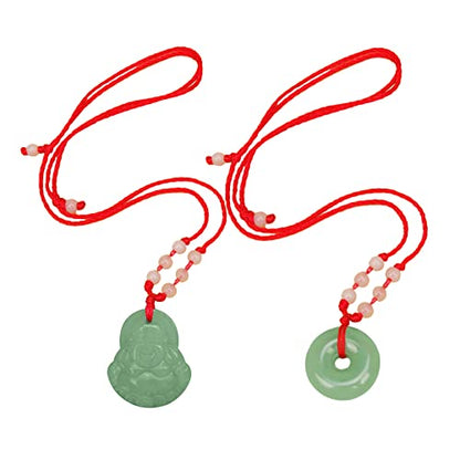 FORUBUS Green Jade Buddha Circle Red String Pendant Necklace - Chinese Traditional Amulet for Luck and Protection - color: A light green buddha+circle
