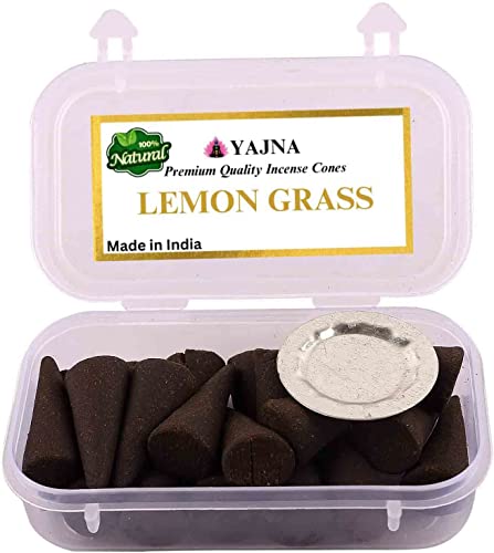 Yajna Lemon Gras 100%-Natural-Incense-Cones Handmade-Hand-Dipped Organic-Chemicals-Free for-Purification-Relaxation-Positivity-Yoga-Meditation The-Best-scents (60 Count) - color: Lemon Grass, size: Pack Of 60 Cones