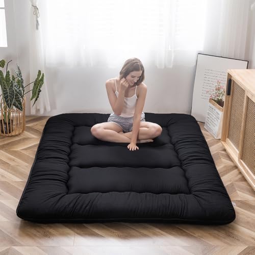 MAXYOYO Japanese Floor Mattress 4" Thick King Size Foldable Futon Mattress - color: Black, size: King
