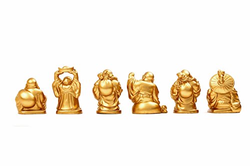 6Pcs 2in Gold Resin Laughing Buddha Figurines, Tabletop Lucky Decor - color: 2'' Resin Gold Set