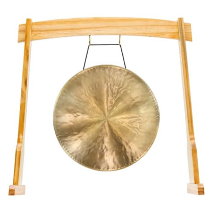 14" Gongs on East 14th Street Stand - Includes Gong, Stand, & Mallet/Versatile, Natural Wood/Extra Hooks for Four Zaphir or Koshi Chimes/Perfect for Office or Studio - size: 15" White Gong