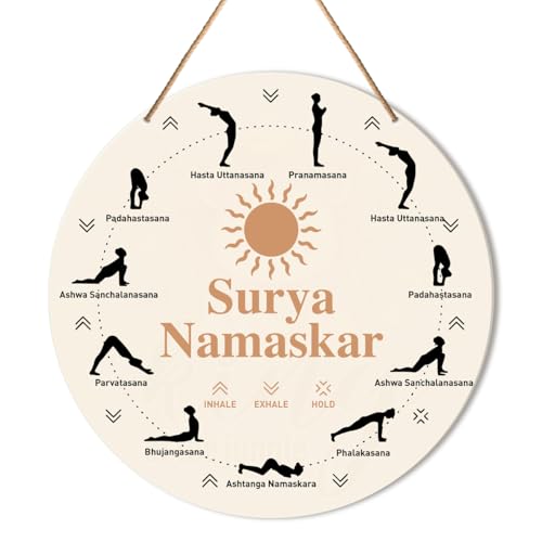 Muktoujaumai Yoga Room Wall Decor, Meditation Room Wall Decor Spiritual Room Hanging Signs Decorations for Zen Den, Home Gym, Fitness, Workout, Yoga Lover Gift, Surya Namaskar - color: Y7