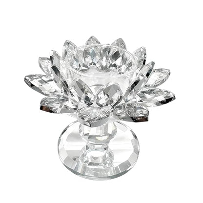 Crystal Lotus Flower Candle Holder, Votive Tealight Candlestick Stand for Table Centerpiece Party Wedding Decor Transparent