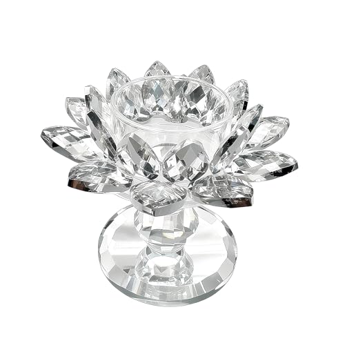 Crystal Lotus Flower Candle Holder, Votive Tealight Candlestick Stand for Table Centerpiece Party Wedding Decor Transparent