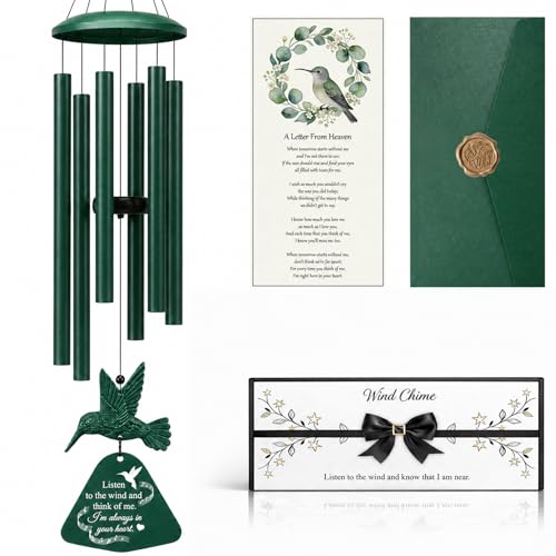 36" Memorial Wind Chimes for Outside, Sympathy Gift for Loss of Loved One, Hummingbird Wind Chime for Mom Dad, Bereavement Remembrance Funeral Condolence Gift（Forest Green） - color: Forest Green