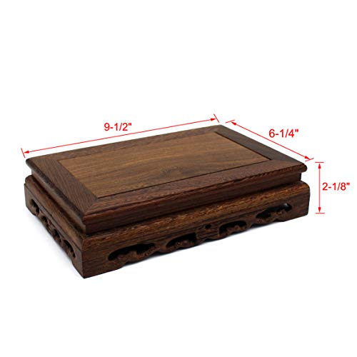 CVHOMEDECO. Primitives Rustic Rosewood Rectangle Display Stand Vase Pot Base Fishbowl Pedestal Stand. (9-1/2 Inch) - size: 9-1/2"L